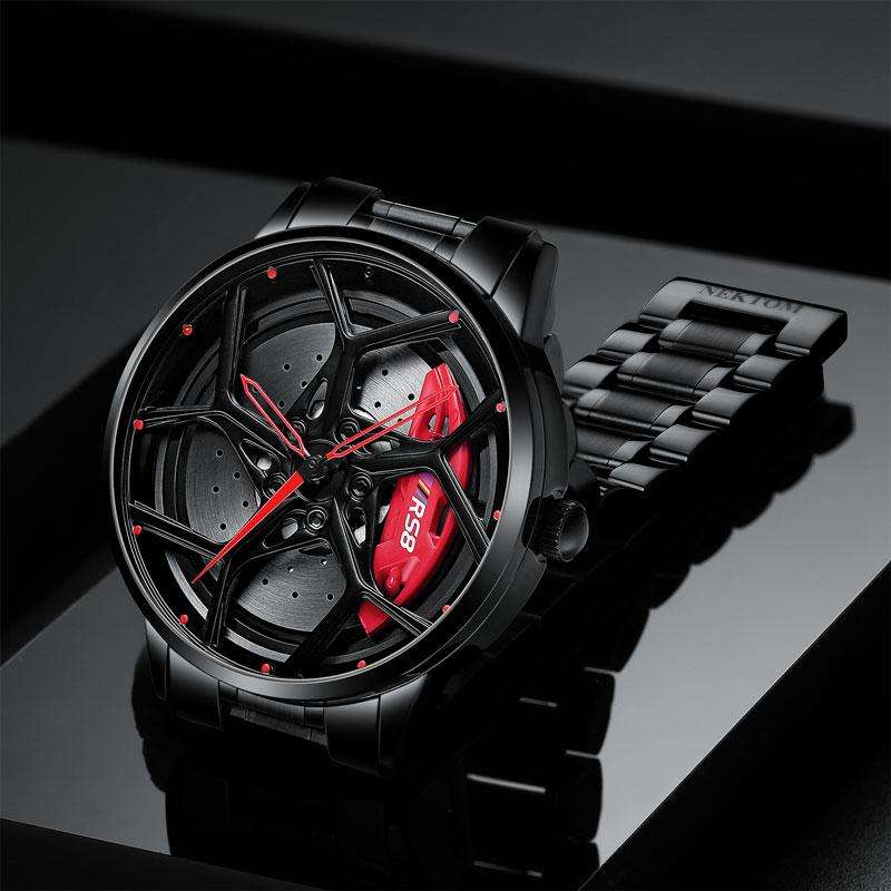 Wheel Watch Audi RS8 Herren Damen Uhr Neu Schwarz Sportuhr Analog  Wasserdicht